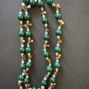 Emerald Jade Beaded Necklace with Golden Spacers